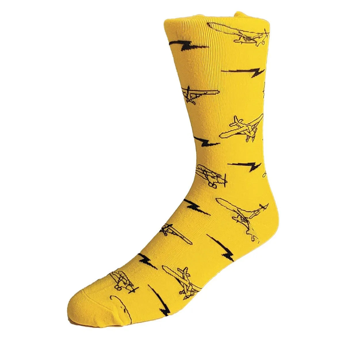 Yellow socks with airplanes J-3 cub
