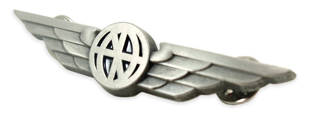 Aviator Shirt Lapel Pin Silver with Buttery Fly Clasps